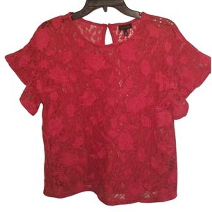 Who What Wear Red Sheer Lace Blouse Medium